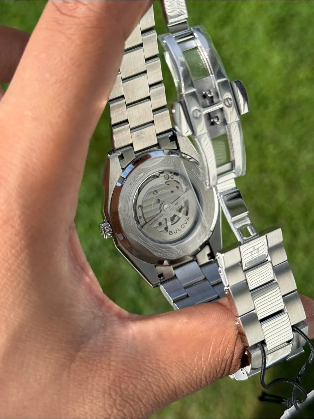 Bulova Silver Stainless Steel automatic men’s Watch with Blue Open-Heart Dial